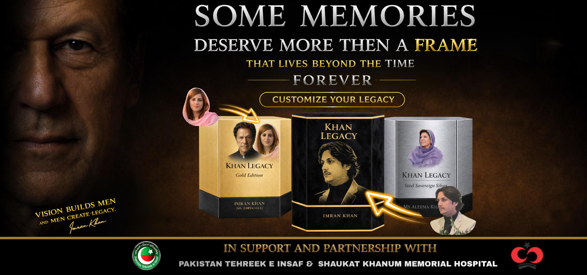Khan Legacy custom perfume banner showing personalized fragrance packaging with names, images, memories, and legacy-inspired designs